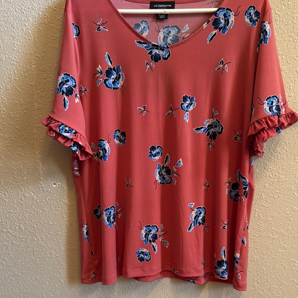 Liz Claiborne Pink Ruffled Short Sleeve Blouse